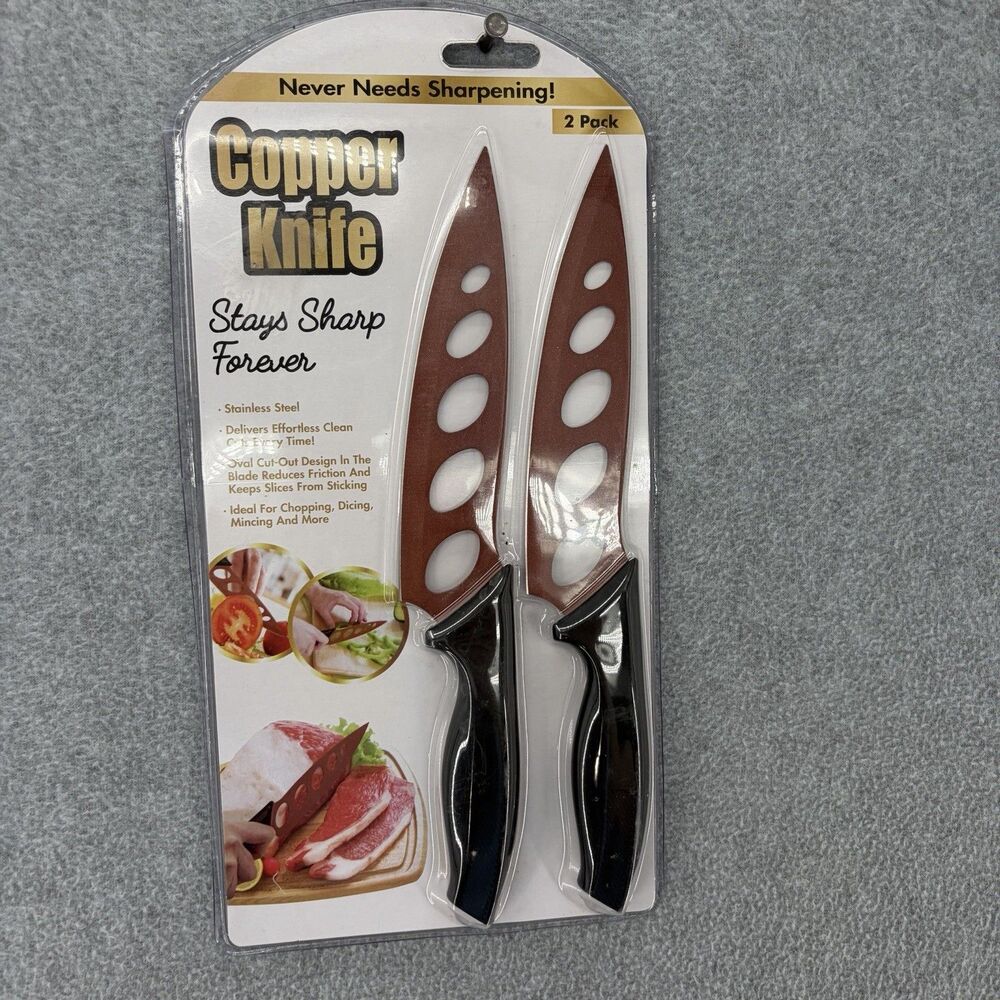 Tekno Copper Knife 2 Pack Stainless Steel Nonstick Kitchen Knives New Sealed